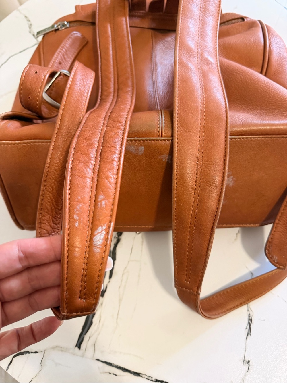 Minimal Tan Leather Drawstring Backpack - Picture 5 of 7